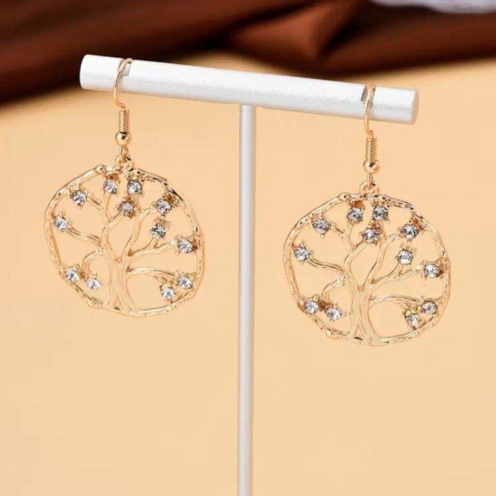 ✨🆕✨🔅 Tree Of Life Inlaid Simulated Zircon 18K Plated Drop Dangle Earrings 🔅✨ - Picture 5 of 12
